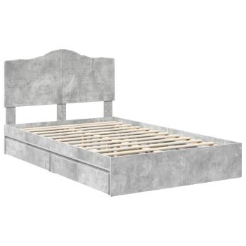 Bettrahmen mit Schubladen Beton Grau 135 x 190 cm Holzwerkstoff