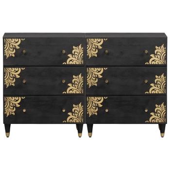 Sideboard 2 pcs Schwarz 60 x 33 x 75 cm Massivholz Mango