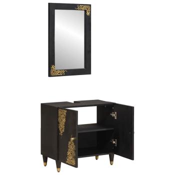Badezimmerschrank-Set mit Tür 2 pcs Schwarz Massivholz Mango