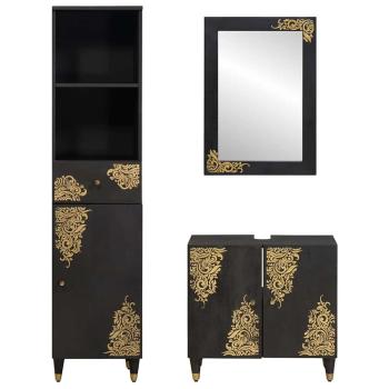 Badezimmerschrank-Set mit Tür 3 pcs Schwarz Massivholz Mango