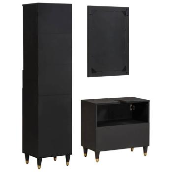Badezimmerschrank-Set mit Tür 3 pcs Schwarz Massivholz Mango