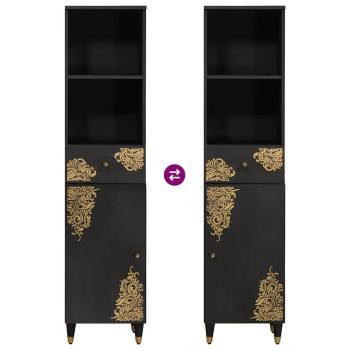 Badezimmerschrank-Set mit Tür 3 pcs Schwarz Massivholz Mango