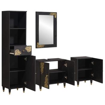 Badezimmerschrank-Set mit Tür 4 pcs Schwarz Massivholz Mango