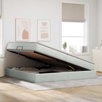 Aufbewahrungsbett mit Matratze Hellgrau 200 x 200 cm Samt