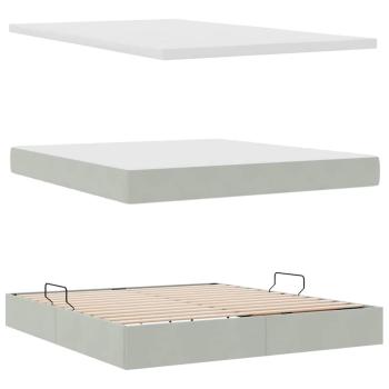 Aufbewahrungsbett mit Matratze Hellgrau 180 x 200 cm Samt