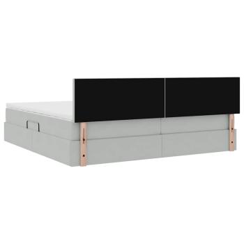 Aufbewahrungsbett mit Matratze Hellgrau 200 x 200 cm Samt