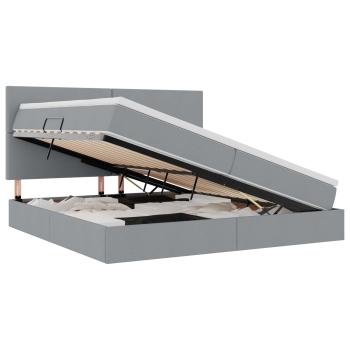 Aufbewahrungsbett mit Matratze Hellgrau 200 x 200 cm Kunstleder