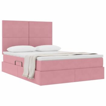 Bett mit Stauraum und LED mit Matratze Rosa 140 x 200 cm Samt