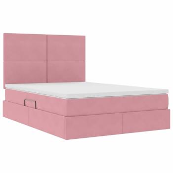 Bett mit Stauraum und LED mit Matratze Rosa 140 x 200 cm Samt
