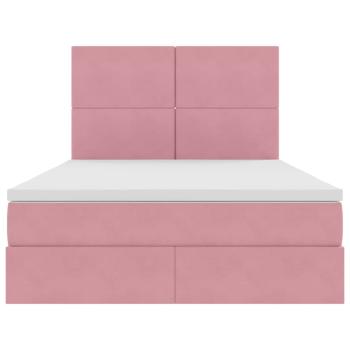 Bett mit Stauraum und LED mit Matratze Rosa 140 x 200 cm Samt