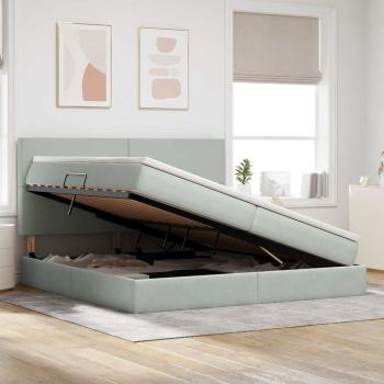 ARDEBO.de - Bett mit Stauraum und LED Hellgrau 200 x 200 cm Samt