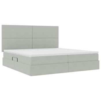Bett mit Stauraum und LED Hellgrau 200 x 200 cm Samt