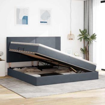 Bett mit Stauraum und LED Dunkelgrau 200 x 200 cm Samt