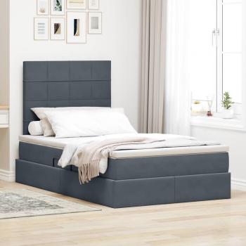 ARDEBO.de - Bett mit Stauraum und LED Dunkelgrau 120 x 200 cm Samt