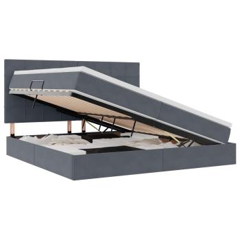 Bett mit Stauraum und LED Dunkelgrau 200 x 200 cm Samt