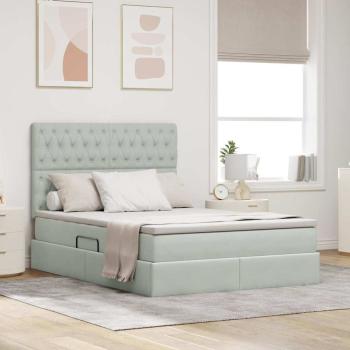 ARDEBO.de - Bett mit Stauraum und LED Hellgrau 140 x 200 cm Samt