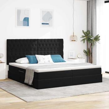 ARDEBO.de - Bett mit Stauraum und LED Schwarz 200 x 200 cm Samt