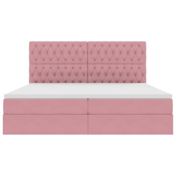 Bett mit Stauraum und LED mit Matratze Rosa 200 x 200 cm Samt