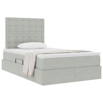 ARDEBO.de - Bett mit Stauraum und LED Hellgrau 120 x 200 cm Samt