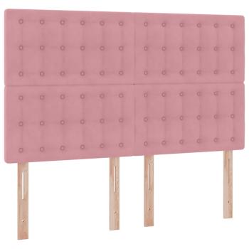 Bett mit Stauraum und LED mit Matratze Rosa 140 x 200 cm Samt