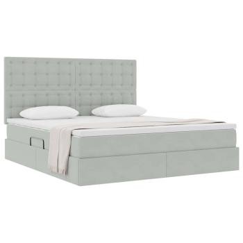 ARDEBO.de - Bett mit Stauraum und LED Hellgrau 160 x 200 cm Samt
