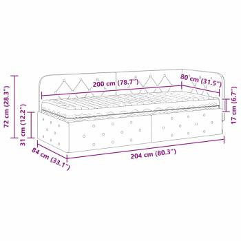 Eckbettgestell Dunkelgrau 80 x 200 cm Stoff