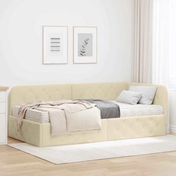 ARDEBO.de - Eckbettgestell mit Matratze Creme 90 x 190 cm Stoff