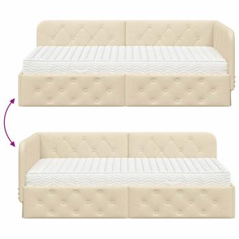 Eckbettgestell mit Matratze Creme 90 x 190 cm Stoff