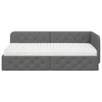 ARDEBO.de - Eckbettgestell mit Matratze Dunkelgrau 90 x 200 cm Stoff