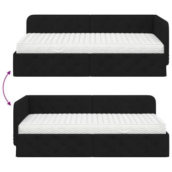 Eckbettgestell mit Matratze Schwarz 100 x 200 cm Stoff