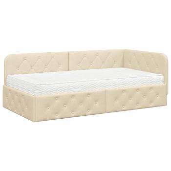 Eckbettgestell mit Matratze Creme 100 x 200 cm Stoff