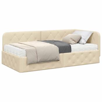 Eckbettgestell mit Matratze Creme 100 x 200 cm Stoff