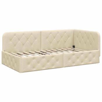 Eckbettgestell mit Matratze Creme 100 x 200 cm Stoff