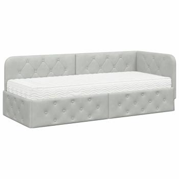 Eckbettgestell mit Matratze Hellgrau 80 x 200 cm Samt