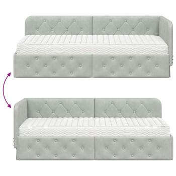 Eckbettgestell mit Matratze Hellgrau 80 x 200 cm Samt