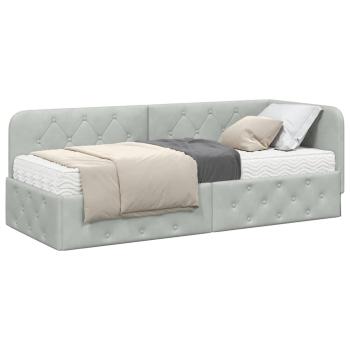 Eckbettgestell mit Matratze Hellgrau 80 x 200 cm Samt