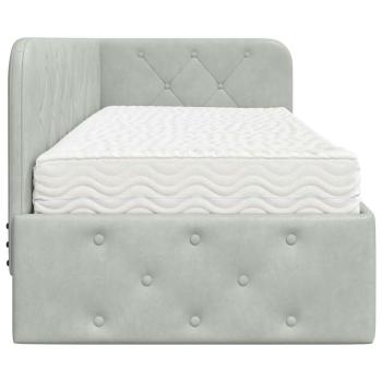 Eckbettgestell mit Matratze Hellgrau 80 x 200 cm Samt