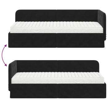 Eckbettgestell mit Matratze Schwarz 80 x 200 cm Samt
