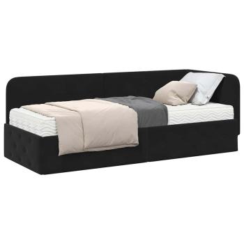 Eckbettgestell mit Matratze Schwarz 80 x 200 cm Samt