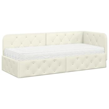 Eckbettgestell mit Matratze mit Kopfteil Creme 80 x 200 cm Samt