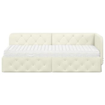 Eckbettgestell mit Matratze mit Kopfteil Creme 80 x 200 cm Samt