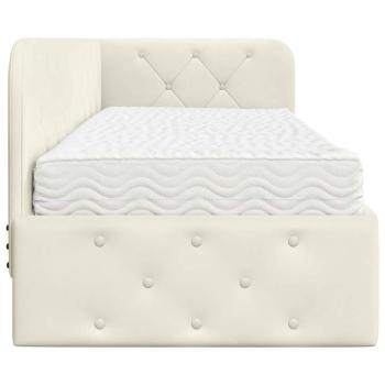 Eckbettgestell mit Matratze mit Kopfteil Creme 80 x 200 cm Samt