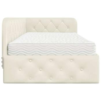 Eckbettgestell mit Matratze mit Kopfteil Creme 90 x 190 cm Samt