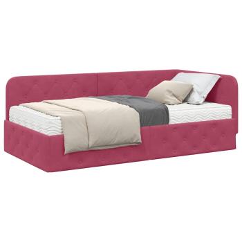 Eckbettgestell mit Matratze Weinrot 90 x 200 cm Samt