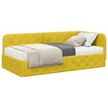 Eckbettgestell mit Matratze mit Kopfteil Gelb 90 x 200 cm Samt