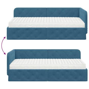 Eckbettgestell mit Matratze mit Kopfteil Blau 100 x 200 cm Samt