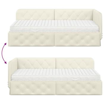 Eckbettgestell mit Matratze Creme 100 x 200 cm Samt