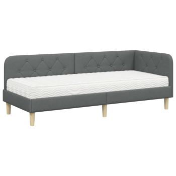 Eckbettgestell mit Matratze Dunkelgrau 80 x 200 cm Stoff