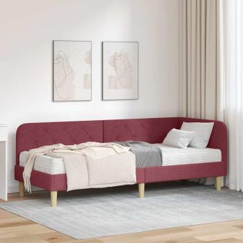 ARDEBO.de - Eckbettgestell mit Matratze Weinrot 80 x 200 cm Stoff