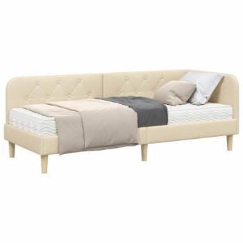 Eckbettgestell mit Matratze Creme 80 x 200 cm Stoff